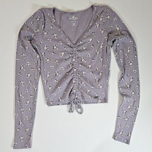 Hollister Crop Top Womens XS Purple‎ Pink Floral Ruched Front Y2K Cottagecore
